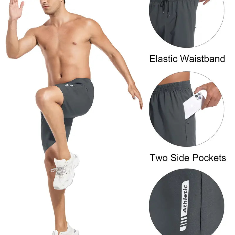 Noeallyrisss 5-Pack Form-Fitting Men'S Quick-Dry Elastic Waist Sports Shorts - Breathable, Durable, Side Pockets, Adjustable Drawstring, Black Shorts Gym, Activewear, Athletic Fitted for Basketball, Running, Form-Fitting Men'S Sports Shorts
