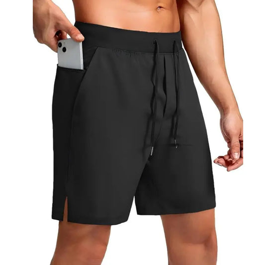 ROUWELL Men'S 7In Inseam Flexibility Gym Shorts - Elastic Cord Fast Dry Sports Shorts, Lightweight Stretch Custom Fit, Zipper Pockets, Drawstring Waistband, for Gym Yoga Casual Wear, Flexibility Men'S Sports Shorts