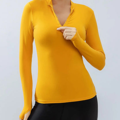 Women'S Stand Collar Compression Shirt with Thumb Holes, Solid Half Zipper Sports T-Shirt Top, High Stretch Long Sleeve Slim Sports Jackets for Gym Workout Yoga Running, Women'S Sportswear Clothing for Outdoor, Fall Outfits, Fallfreshness