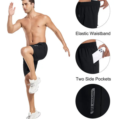 Noeallyrisss 5-Pack Form-Fitting Men'S Quick-Dry Elastic Waist Sports Shorts - Breathable, Durable, Side Pockets, Adjustable Drawstring, Black Shorts Gym, Activewear, Athletic Fitted for Basketball, Running, Form-Fitting Men'S Sports Shorts