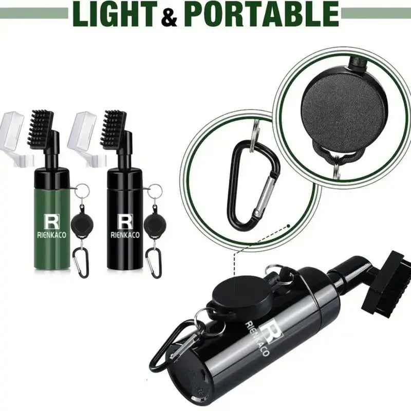 RIENKACO Golf Cleaning Kit Putter-Style Telescopic Club Brush + Microfiber Ball Towel + Groove Scraper Essential Golf Gear Leak-Proof Retractable Buckle with Mountaineering Clip Design Highly Absorbent Towel Ideal Gift Choice