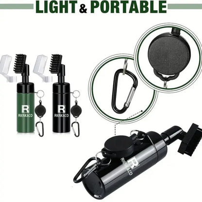 RIENKACO Golf Cleaning Kit Putter-Style Telescopic Club Brush + Microfiber Ball Towel + Groove Scraper Essential Golf Gear Leak-Proof Retractable Buckle with Mountaineering Clip Design Highly Absorbent Towel Ideal Gift Choice