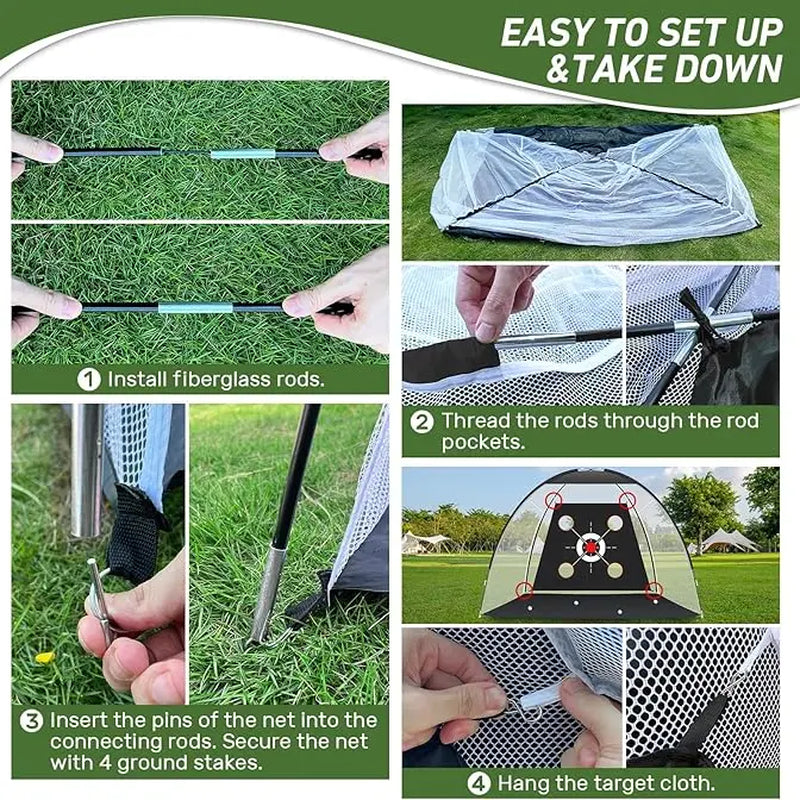 Impact-Resist Oxford Cloth Golf Net - 10X7Ft Portable Golf Training Equipment for Adults with Practice Mat, Multiple Targets, Balls + Tee Inside, Backyard Driving/Chipping, Indoor/Outdoor Dad Gifts