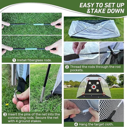 Impact-Resist Oxford Cloth Golf Net - 10X7Ft Portable Golf Training Equipment for Adults with Practice Mat, Multiple Targets, Balls + Tee Inside, Backyard Driving/Chipping, Indoor/Outdoor Dad Gifts