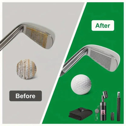 RIENKACO Golf Cleaning Kit Putter-Style Telescopic Club Brush + Microfiber Ball Towel + Groove Scraper Essential Golf Gear Leak-Proof Retractable Buckle with Mountaineering Clip Design Highly Absorbent Towel Ideal Gift Choice