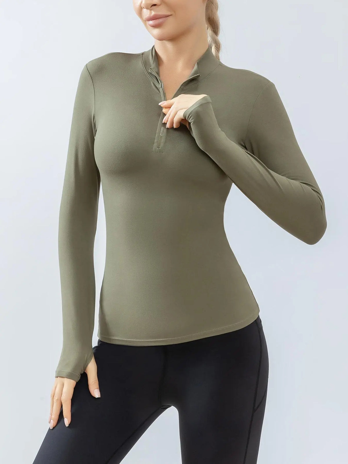 Women'S Stand Collar Compression Shirt with Thumb Holes, Solid Half Zipper Sports T-Shirt Top, High Stretch Long Sleeve Slim Sports Jackets for Gym Workout Yoga Running, Women'S Sportswear Clothing for Outdoor, Fall Outfits, Fallfreshness
