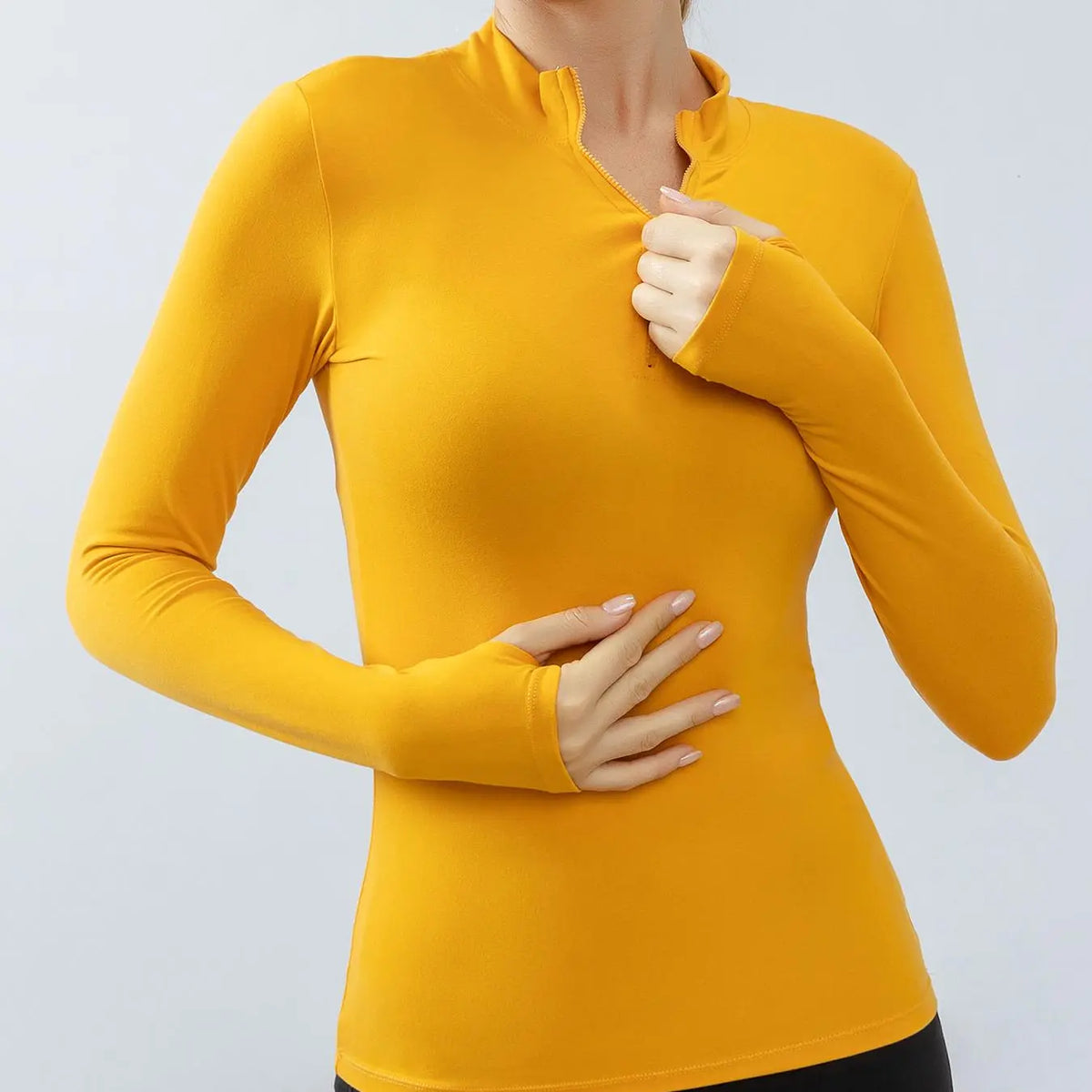Women'S Stand Collar Compression Shirt with Thumb Holes, Solid Half Zipper Sports T-Shirt Top, High Stretch Long Sleeve Slim Sports Jackets for Gym Workout Yoga Running, Women'S Sportswear Clothing for Outdoor, Fall Outfits, Fallfreshness