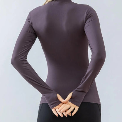 Women'S Stand Collar Compression Shirt with Thumb Holes, Solid Half Zipper Sports T-Shirt Top, High Stretch Long Sleeve Slim Sports Jackets for Gym Workout Yoga Running, Women'S Sportswear Clothing for Outdoor, Fall Outfits, Fallfreshness