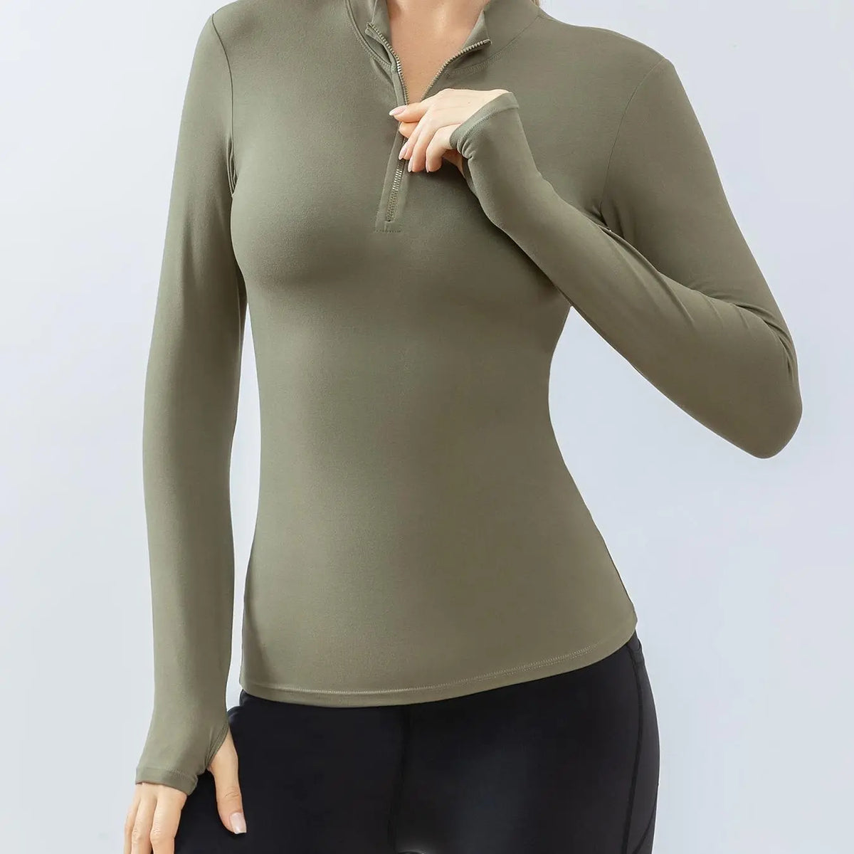 Women'S Stand Collar Compression Shirt with Thumb Holes, Solid Half Zipper Sports T-Shirt Top, High Stretch Long Sleeve Slim Sports Jackets for Gym Workout Yoga Running, Women'S Sportswear Clothing for Outdoor, Fall Outfits, Fallfreshness