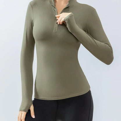 Women'S Stand Collar Compression Shirt with Thumb Holes, Solid Half Zipper Sports T-Shirt Top, High Stretch Long Sleeve Slim Sports Jackets for Gym Workout Yoga Running, Women'S Sportswear Clothing for Outdoor, Fall Outfits, Fallfreshness