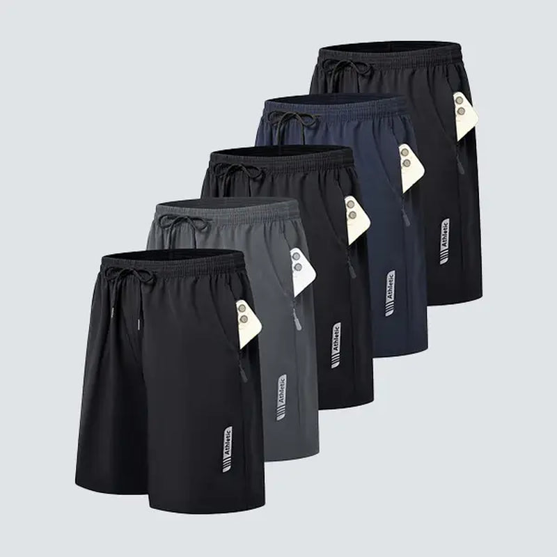 Noeallyrisss 5-Pack Form-Fitting Men'S Quick-Dry Elastic Waist Sports Shorts - Breathable, Durable, Side Pockets, Adjustable Drawstring, Black Shorts Gym, Activewear, Athletic Fitted for Basketball, Running, Form-Fitting Men'S Sports Shorts